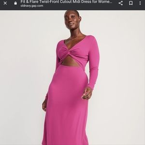 NW Fit & Flare Tie Front Cut Out Fuchsia Midi Dress